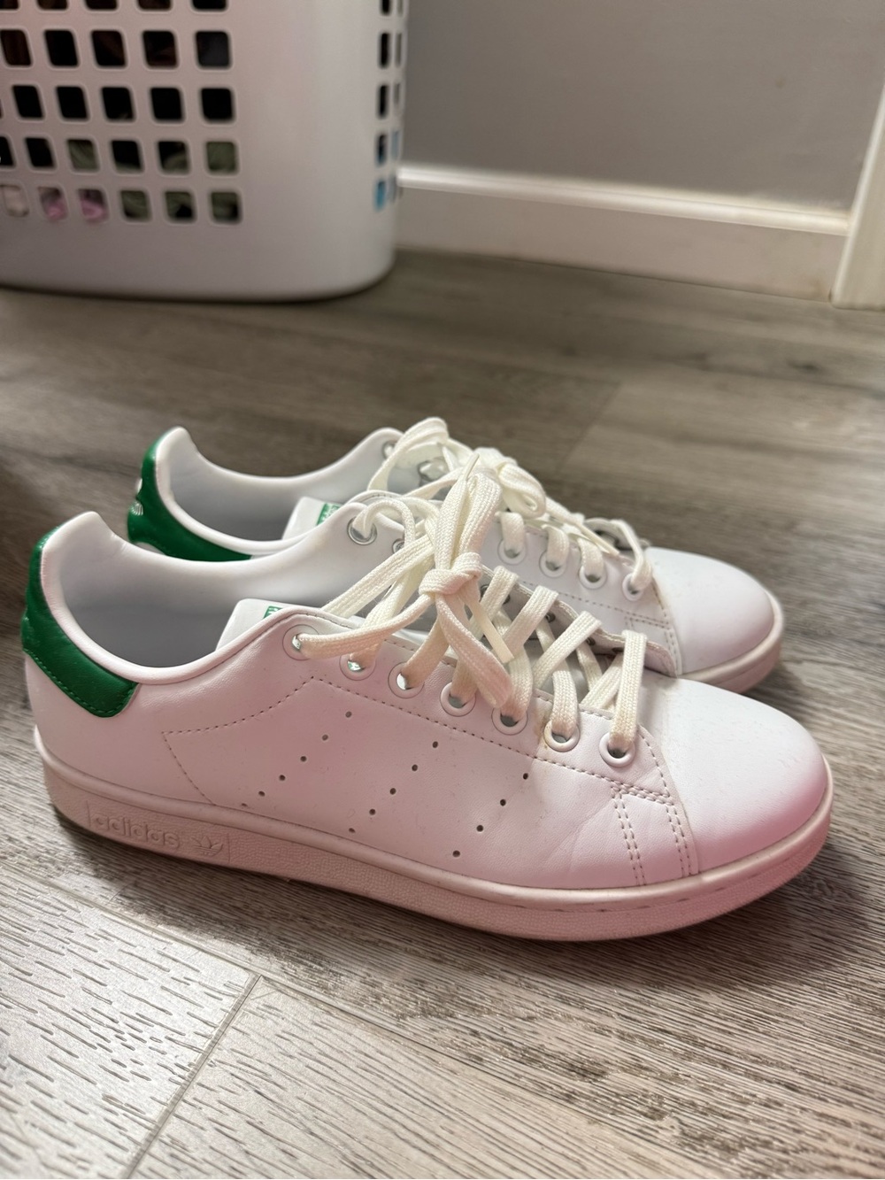 adidas Women’s White Sneakers with Green Heel Tab